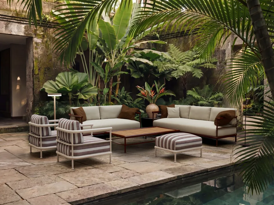 Kettal Alize outdoor furniture in use, catalog photograph