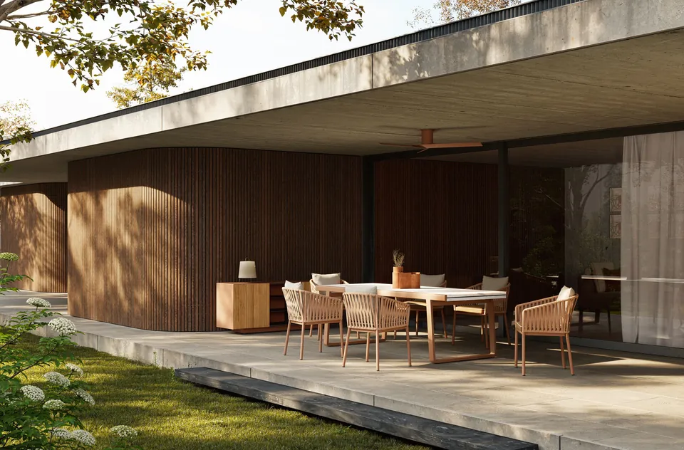 Kettal Grand Bitta outdoor furniture in use, catalog photograph