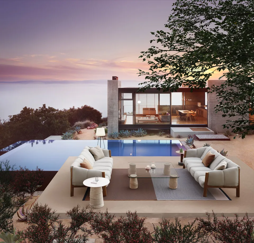 Kettal Plumon outdoor furniture in use, catalog photograph