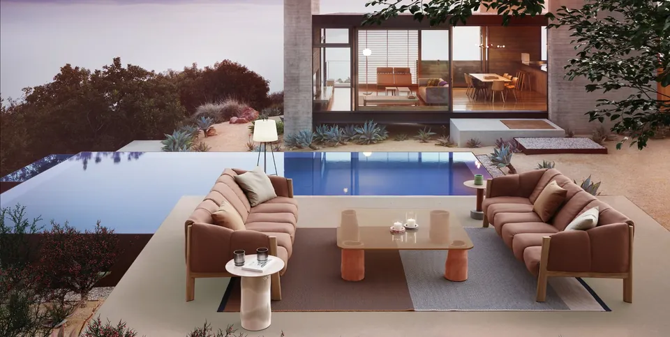 Kettal Plumon outdoor furniture in use, catalog photograph