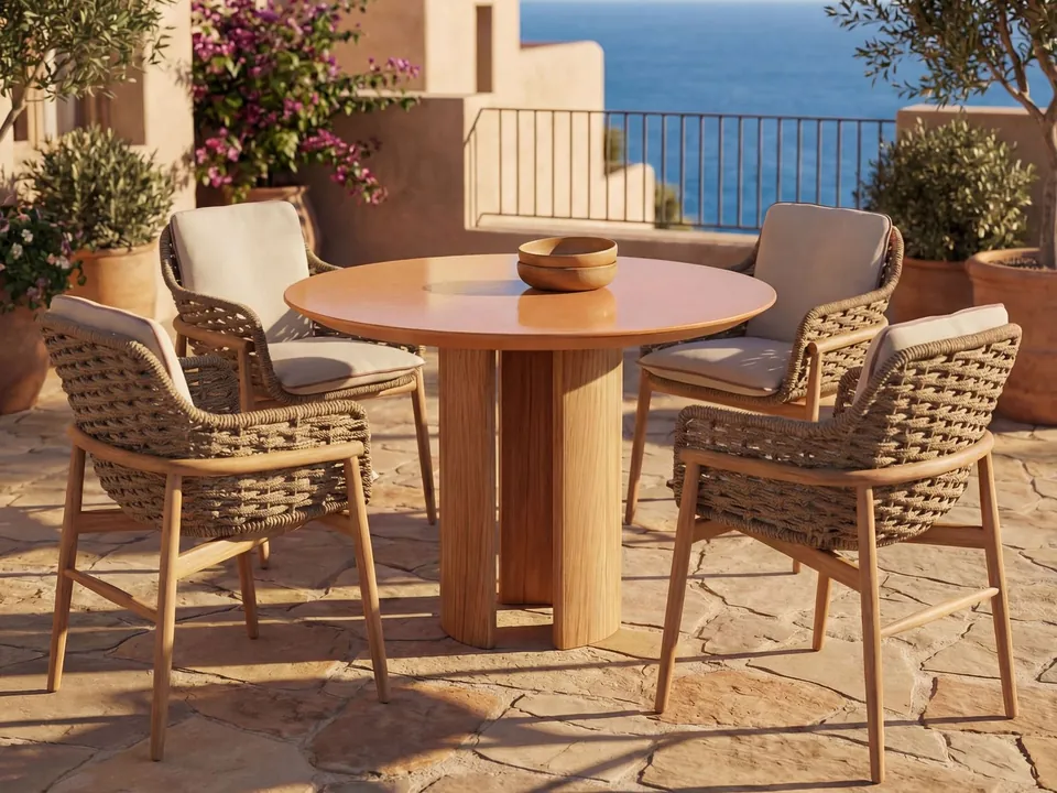 Kettal Tilos stackable rope garden chair with armrests