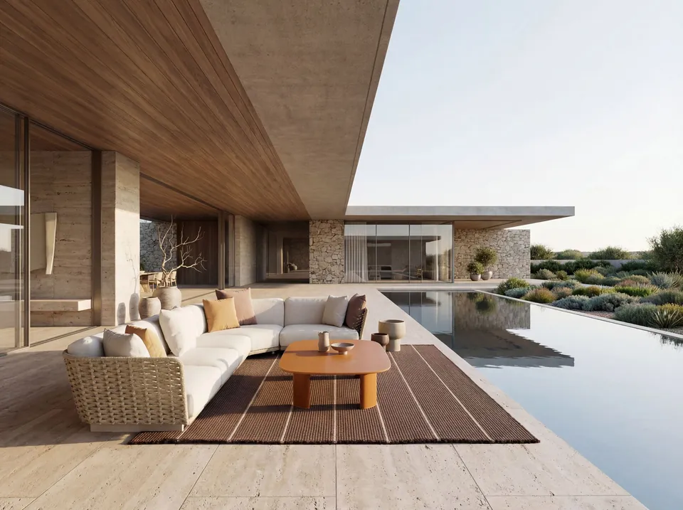Kettal Tilos outdoor furniture in use, catalog photograph