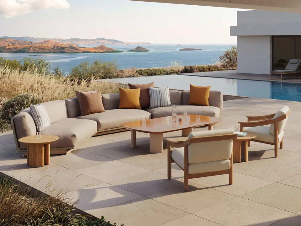 Kettal Tilos outdoor furniture in use, catalog photograph